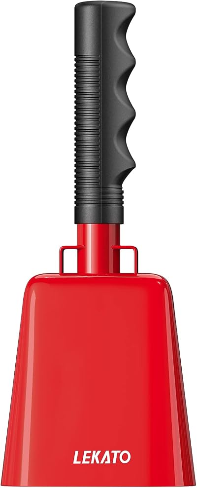 LEKATO 1 Pack 8 Inch Steel Cowbell with Handle Red Loud Noise Maker