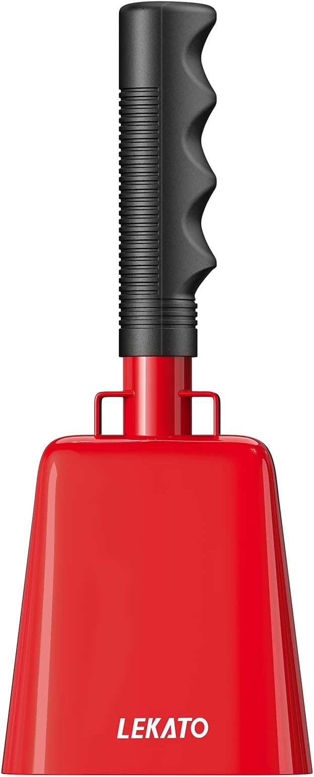 LEKATO 1 Pack 8 Inch Steel Cowbell with Handle Red Loud Noise Maker