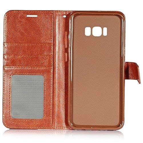 Samsung Galaxy S8 Plus Case, HLCT PU Leather Case, with Soft TPU Protective Bumper, Built-in Kickstand, Cash and Card Pockets (Brown)