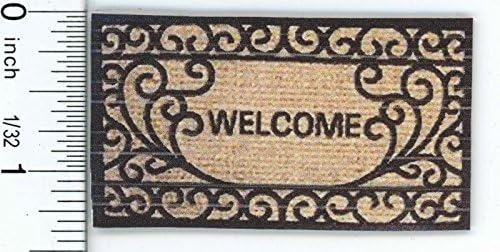 Raindrop Miniatures Dollhouse Miniature Fancy Welcome Mat in Tan & Black