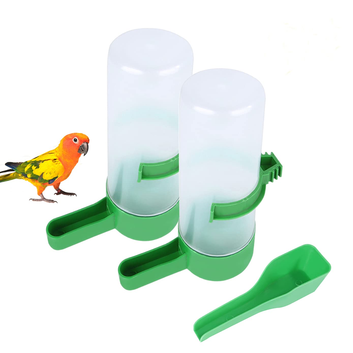 QX-Pet Supplies 2Pcs Automatic Bird Feeder Bird Waterer & Feeder Parakeet Hanging Food Dispenser Bird Cage Accessories for Parrots Budgie, Cockatiel, Lovebirds (150 ml / 5.1 oz)