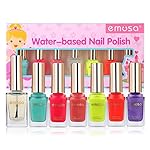 Emosa Nail Polish - 100% Non-Toxic Water Based Fast Drying Peelable Natural, Safe and Chemical Free , Kids Friendly Gift Sets for Little Girls (6 Nail Colors with 1 Top Coat)