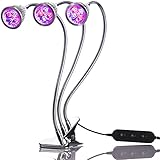 NEW Triple Head LED Grow Light, Desk Clip Lamp with 360 Flexible Gooseneck and triple independent switch. Includes bonus indoor gardening ebook. By TinyJungle
