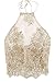 Simplee Apparel Women's Halter Neck Tank Crop Top Sleeveless Lace Vest Bustier, Gold, 1/9, Large