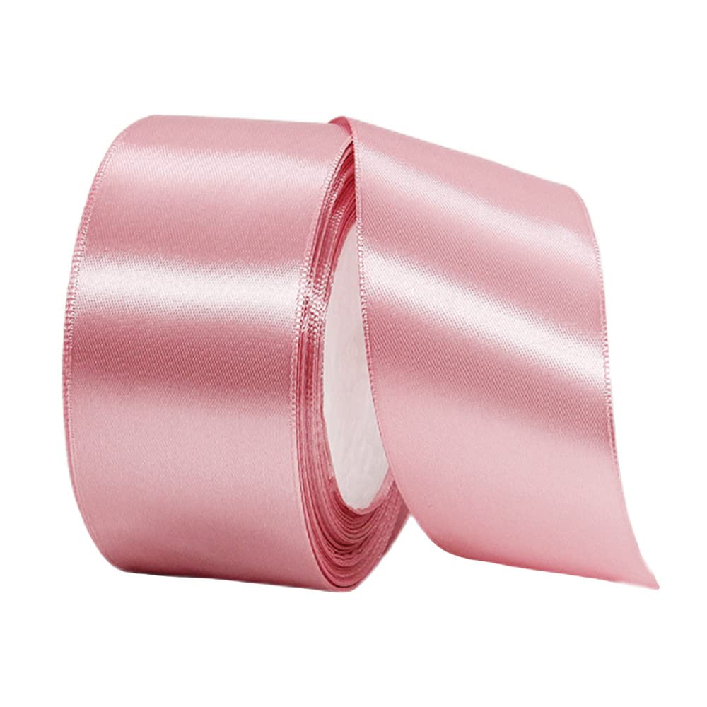 40mm Wide Thick Bean Pink Ribbon for Gift Wrapping,22m 1.5Inch Large Fabric Satin Ribbon Pink Bow for Gift Wrapping,Ribbons for Crafting,Hair,Bouquets,Wedding Car,Presents,Cake,Christmas Decorations