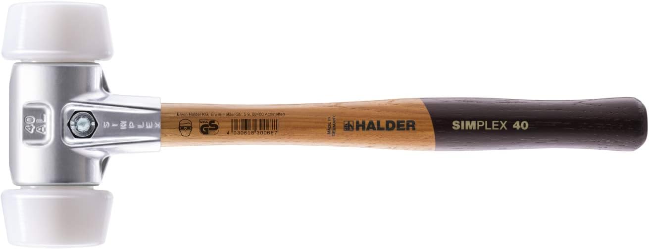 Halder Simplex 3107.051 Premium-Grade Dead Blow Hammer with Aluminium Housing and diameter 50: 40, Plastic and Wood Handle