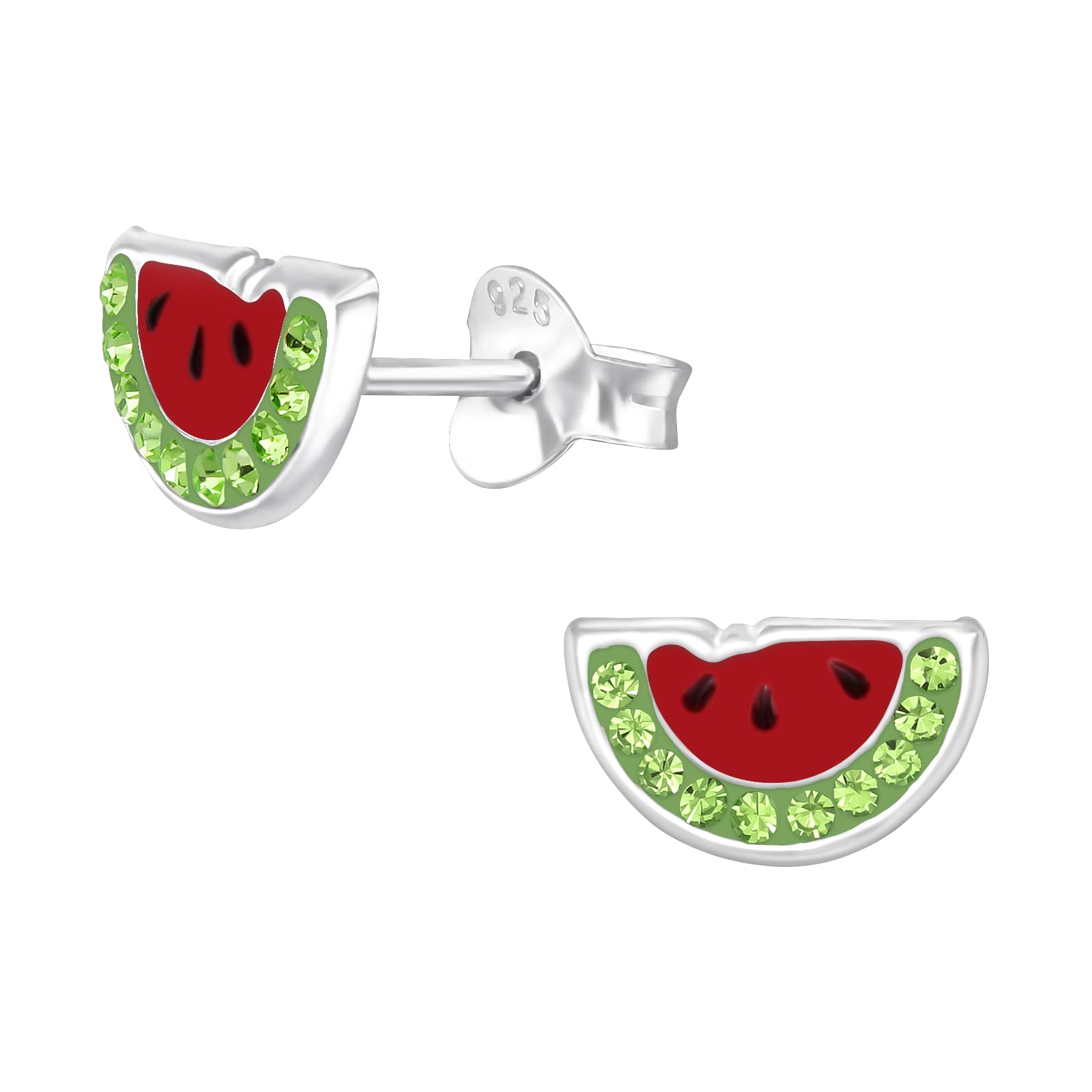 Watermelon Earrings with Crystal Stones 925 Sterling Silver