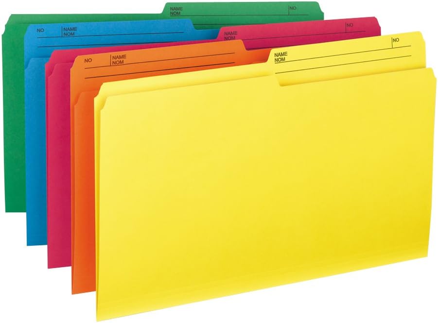 Smead File Folder, Legal, 1/2Cut, 2 Reversible Tab, Assorted Colors