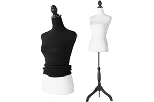 DRDINGRUI 2-in-1 Dress Form, White Female Mannequin Body w/Detachable Black Torso Cover and Height Adjustable Stand