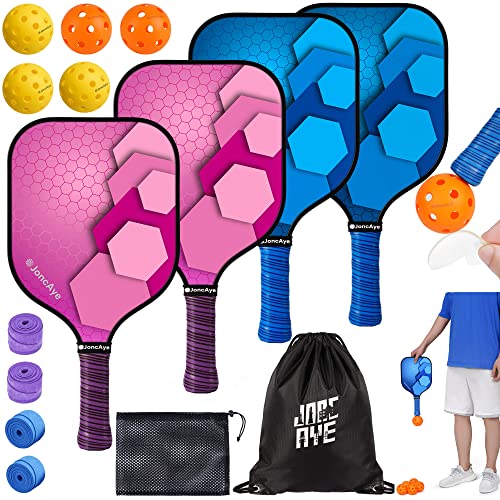 JoncAye PickleballSet, 4 PickleballPaddles with 6 Balls, Rackets Bag