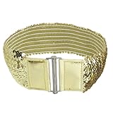 Woman Dress Shirt Decor Fashion Gold Tone Sequin Elastic Cinch Belt