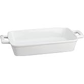 HIC Kitchen Rectangular Lasagna Pan with Handles, Fine White Porcelain, 13 x 9 x 2.5-Inches