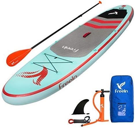 Freein Stand Up Inflatable Paddleboard - SUP 10' Long, 33" Wide, 6" Thick - Floating Paddle, Backpack, Leash, Pump
