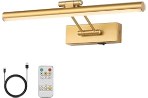 JOOSENLUX Picture Lights for Wall Dimmable Wireless Picture Lights for Paintings Dual-Rods Swing Arm LED Wall Light Fixtures Adjustable 15.75" Long Gold Wall Sconce with Remote