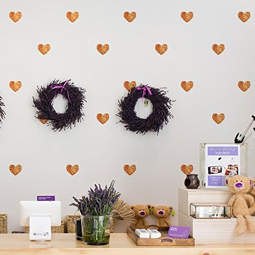 HACASO 90 PCS 1.3 by 1.1 Inches Hearts Wall Decal Sticker For Kids Bedroom Decor -DIY Home Decor Vinyl Hearts Mural Baby Nursery Room Wallpaper(Shining Copper)