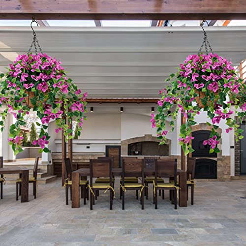 Artificial Flowers Hanging Basket with Bougainvillea Silk Vine Flowers