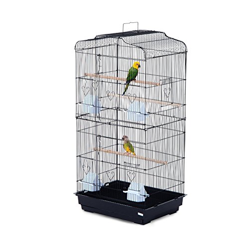 PawHut 36" Bird Cage Macaw Play House Cockatoo Parrot Finch Flight Cage 2 Doors Perch 4 Feeder Pet Supplies Black