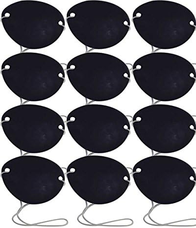 12 Black Plastic Pirate Eye Patches for Halloween Party Favors and Pirate Costume