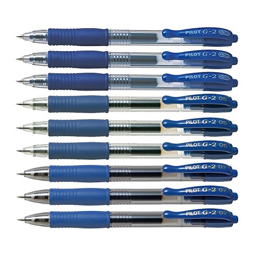 Pilot G2 Retractable Blue Gel Roller ballpoint pens, assorted point sizes (Ultra Fine 0.38/Extra Fine 05/Fine 07)