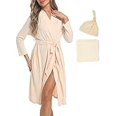 SUFEINI Maternity Mommy Robes with Matching Swaddle Blanket Set, Maternity Mommy Postpartum Bathrobe Sleepwear