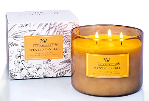 T H Natural Luxury Citronella Candle Scented Soy Wax 3 Wicks Giant