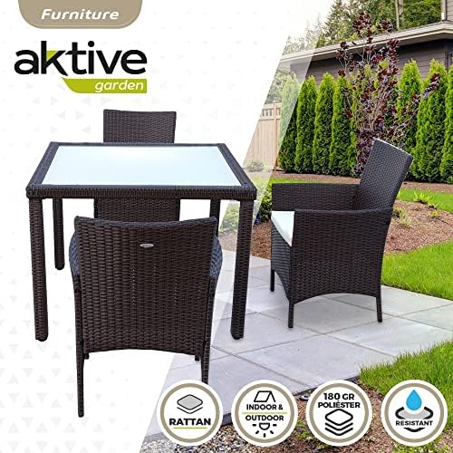 61073 - Conjunto mesa y sillas jardín ratán, Mesa y sillas terraza incluye 4 sillas jardín exterior y 1 mesa exterior 100x75cm, Muebles para jardín y terraza, Multicolor
