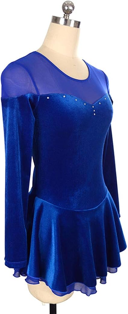 LIUHUO Eiskunstlaufkleid Mit Langen Ärmeln – Netz-Rock Für Mädchen, Wettkampf & Performance, Blau