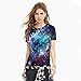 Juniors Blue Galaxy Universe T-shirt Short Sleeve Star Sky Couple Tees M , M=(US S)