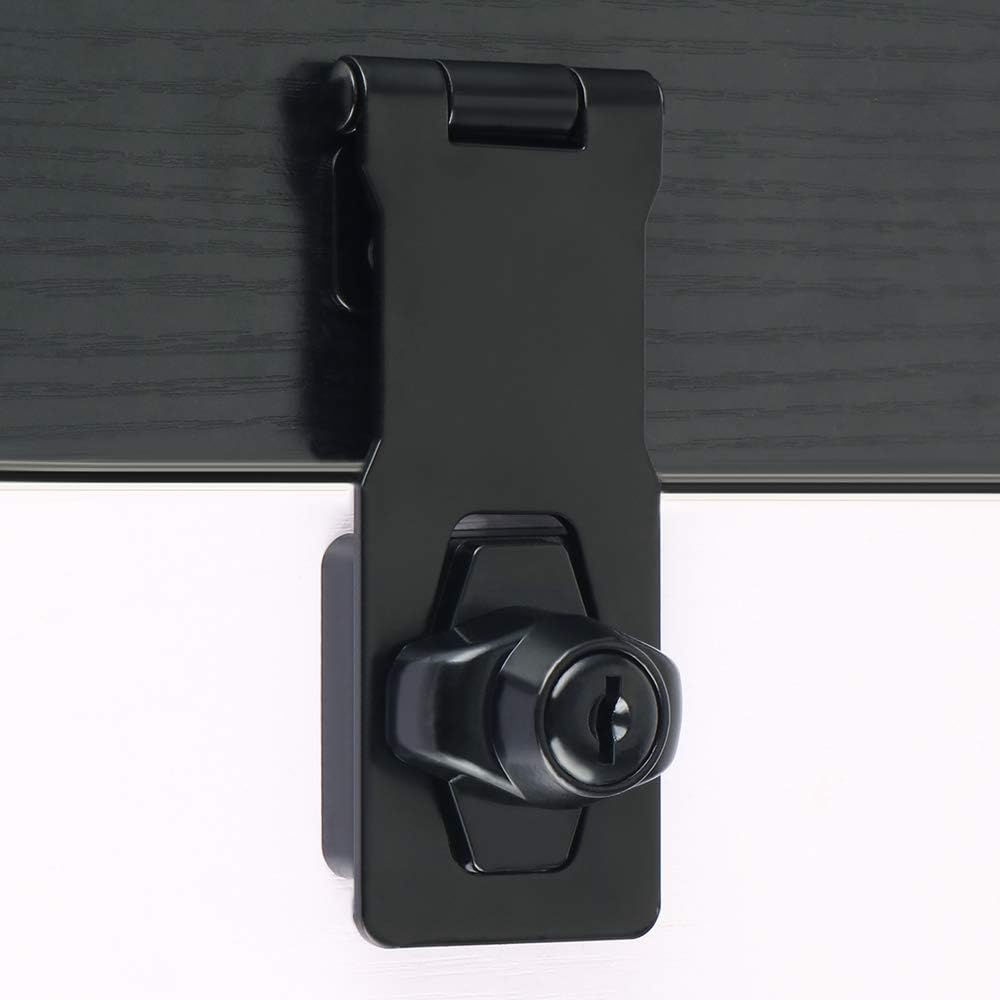 SAYAYO Shed Lock with 2 Keys, Keyed Hasp Door Lock Garden Gate Latch Bolt Security for Wooden Gates 4 Inches Metal Matte Black Finished - Image 3