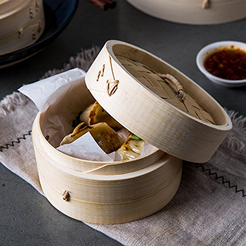 Yuho Asian Kitchen Bamboo Steamer 6-Inch Perfect for Steaming Food Support Healthy Lifestyle 100% Eco-friendly Product