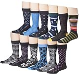 James Fiallo Mens 12 Pairs Assorted Patterned Dress Socks, Fits shoe 6-12), M168-A-12