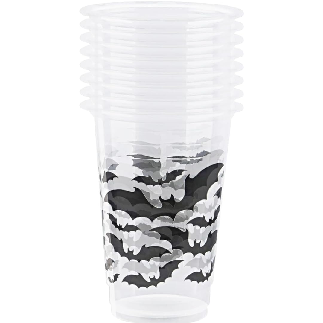 Unique Party 77056 - 16oz Black Bats Halloween Plastic Cups, Pack of 8