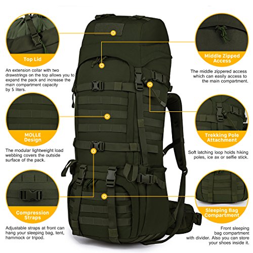 Mardingtop 65+10L/65L Internal Frame Backpack Tactical Military Molle