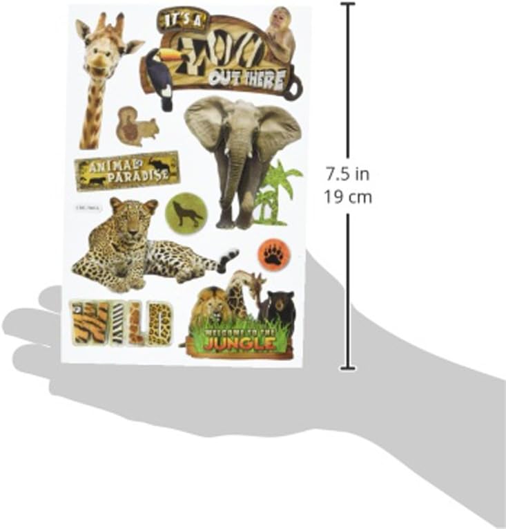 Multicraft Imports MultiCraft Chipboard Glitter Stickers-It's A Zoo Out There, Other, Multicoloured, Multicolor, 0.38x13.97x25.4 cm - Image 3
