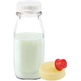 kitchentoolz Glass Creamer Bottle 12 Oz Square Glass Milk Bottle with Lids- Perfect Milk Container for Refrigerator - 12 Ounce Milk Bottle with Lid and Pour Spout