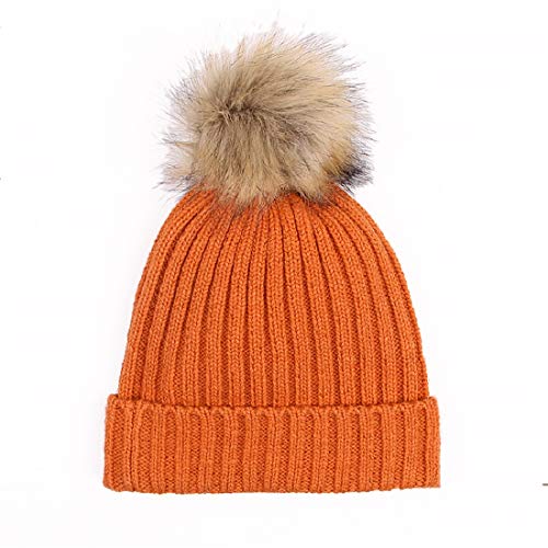 LLmoway Winter Warm Knit Beanie Cap for Toddler Infant Girls, Kids Cuffed Crochet Pom Hat, Orange