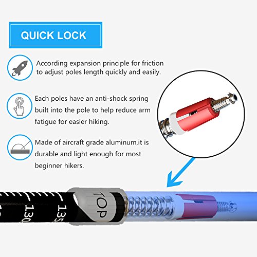 pys Trekking Telescopic Walking Poles - Adjustable Aluminium Lightweight Section Trekking Alpenstock, Ultralight & Comfortable with Shock-Absorbent, Quick Lock, 1 Pair (Blue, Royal Blue)
