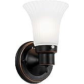 Design House Village Traditional 1-Light Indoor Dimmable Wall Sconce, Frosted Flute Glass, Twist On/Off Switch, Bathroom Bedr