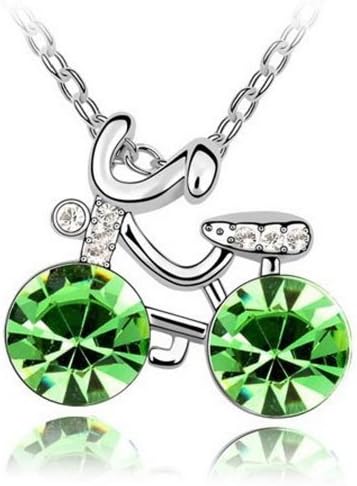 Green Gem Bicycle Bike Fashion Swarovski Element Austria Crystal Pendant Necklace FREE Pouch