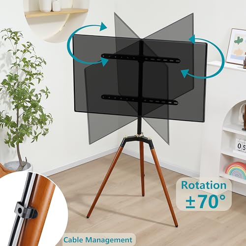 Fydeamer Floor TV Stand for 32-65 inches Screen, Height Adjustable Studio Tripod Easel TV Display Stand with 140° Swivel for Bedroom, Living Room, Corner TV Stand, Black