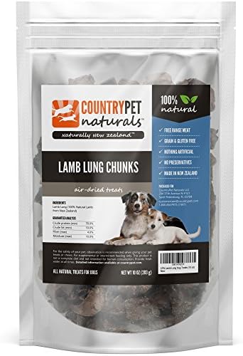 Lamb Lung Treats for Dogs by CountryPet Naturals (Large Bag, 10 Ounces) - Air Dried, Healthy Snack and Training Reward - 100% Natural, Grain Free, Gluten Free, Single Ingredient - Made in New Zealand