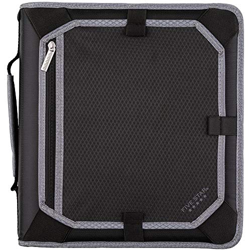 Five Star 2 Inch Zipper Binder, 3 Ring Binder, Expansion Panel, Durable, Black/Gray (29052IT8)