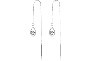 Reffeer Solid 925 Sterling Silver CZ Droplet Chain Dangle Earrings for Women Teen Girls Tassel Dangle Earrings Threader