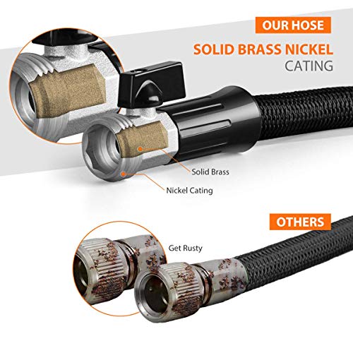 HooSeen Expandable Garden Hose, 50ft Flexible Kink-Free Water Hose with Double Latex Core, 3/4" Solid Nickel Plating Fitting and Shut Off Valve (50FT, Black) (Renewed)