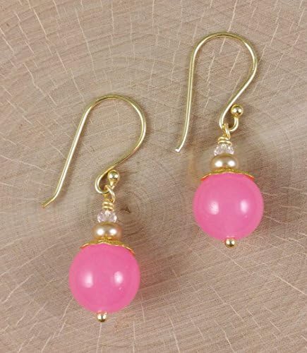 Bubblegum Pink Candy Jade Gold Earrings with Gemstones Crystals Pearls Petite Elegant
