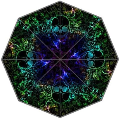 DailyLifeDepot Generic Totes Compact Lightweight Open / Close Foldable Rainy / Sunny Gift Custom Rain Umbrella - Special Computer Effect Light Blue And Green Skulls Design