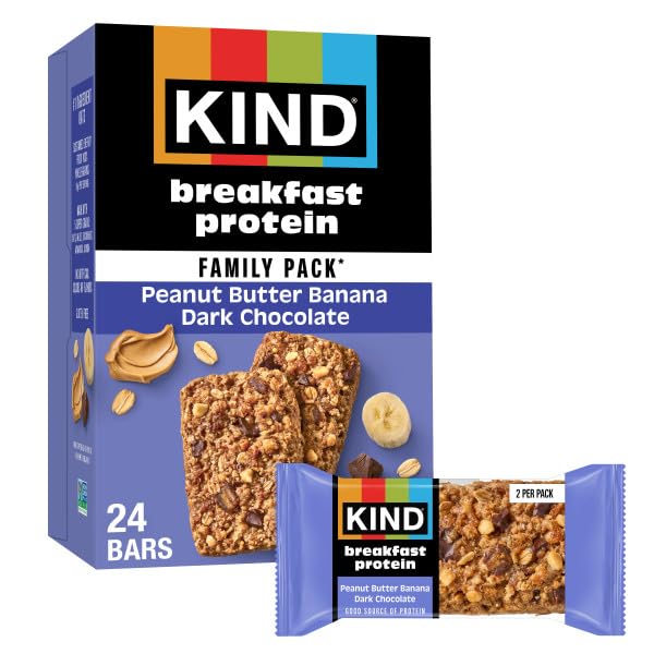 KIND BREAKFAST PROTEIN, PEANUT BUTTER BANANA DARK CHOCOLATE, 8G PROTEIN, HEALTHY SNACKS, GLUTEN FREE, 12CT VALUE PACK