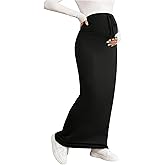 SHENHE Women's Maternity Skirt Knit Adjustable Waist Drawstring Maxi Skirt