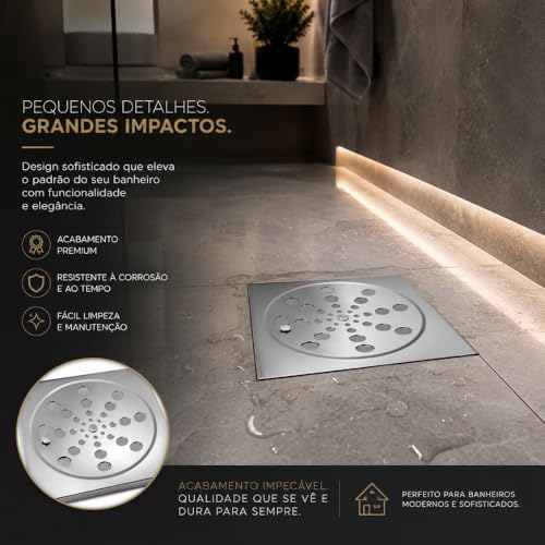Combo 2 Ralo Tampa Grelha Quadrado 15x15 Válvula Abre E Fecha Em Aço Inox Somente Tampa Banheiro Cozinha Não Enferruja Padrão Universal