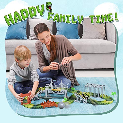 image for Veken Slot Car Race Track Set 2 Dinosaurs, 1 Race Car Toy, Cage, Ball,